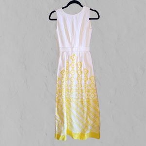 Vintage Low Back Textured White and Yellow Maxi Dress